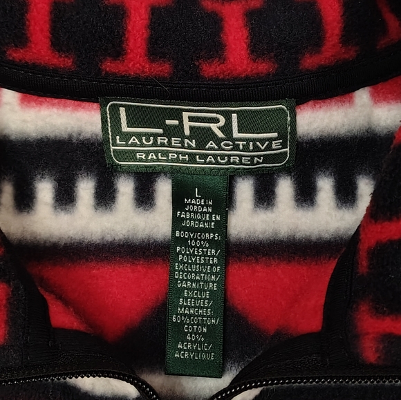 Ralph Lauren Sherpa Jacket Women L Red Black Aztec Southwestern Full Zip Outdoor - Picture 2 of 7